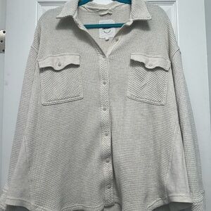 Women's Cream Waffle Button-Up Shirt